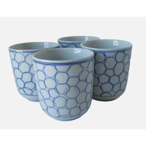 Ikea White & Blue Ceramic Tea Coffee Cup Mug Tumbler 8oz Set Of 4